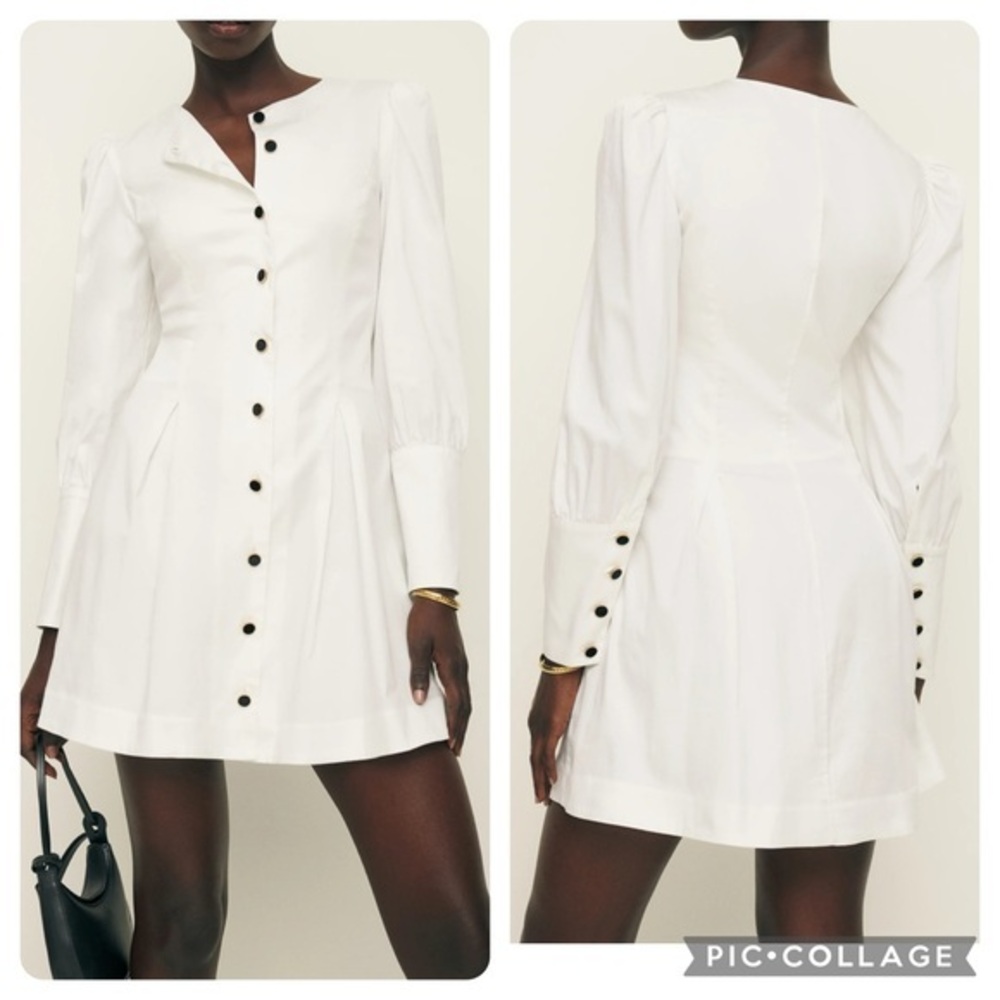 NWT Reformation Lovisa Long Sleeve Stretch Organic Cotton Minidress White Size 2